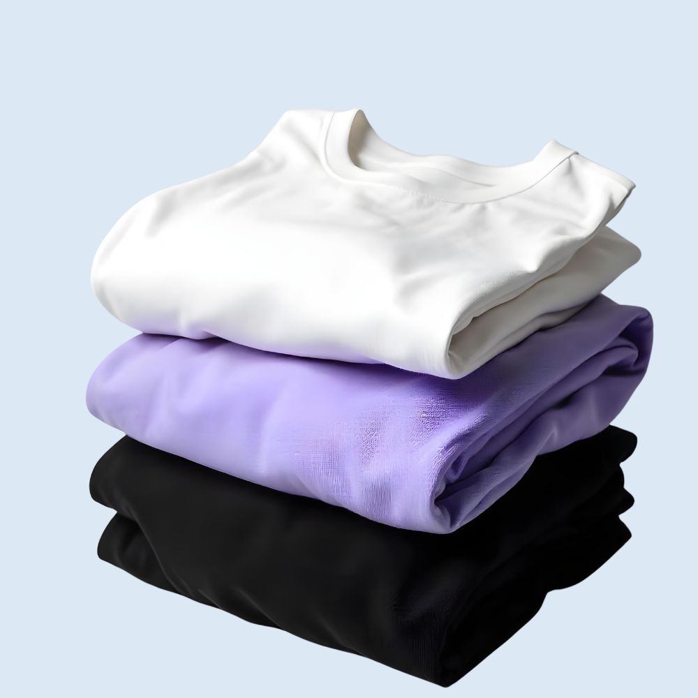 Classic Contrast Combo – 3 Plain T-Shirts White, Lavender & Black for Men, Women & Kids