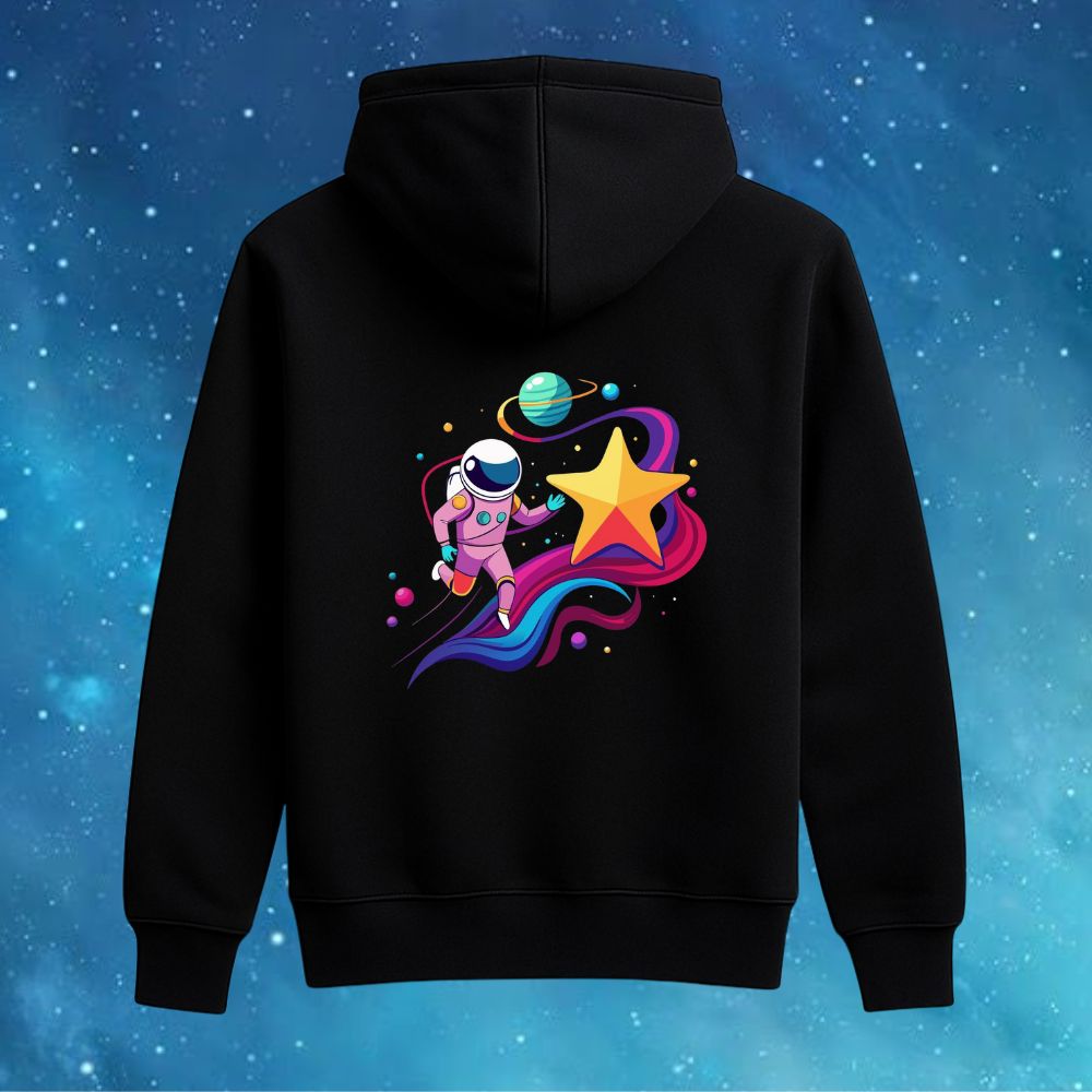 Kids' Space Adventure Hoodie | Cozy Black with Astronaut Design