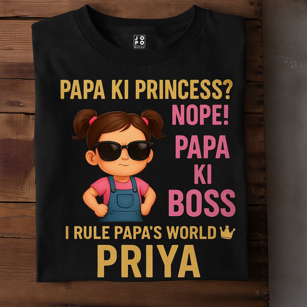 Papa Ki Boss Custom Kids T-Shirt – Personalized Name Tee for Girls