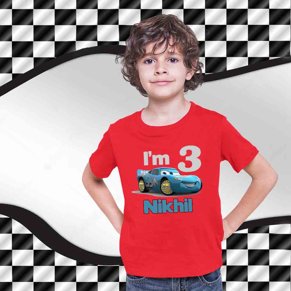 Modern Race Car Theme Customised Birthday Tshirts
