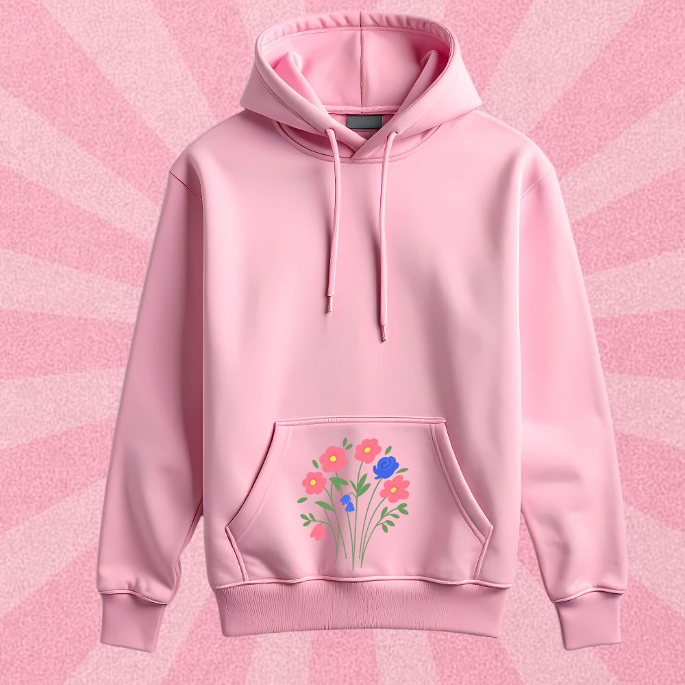 Kids Floral Pocket Hoodie | Winter Outfit in Cute Pink with Flower Print for Girls