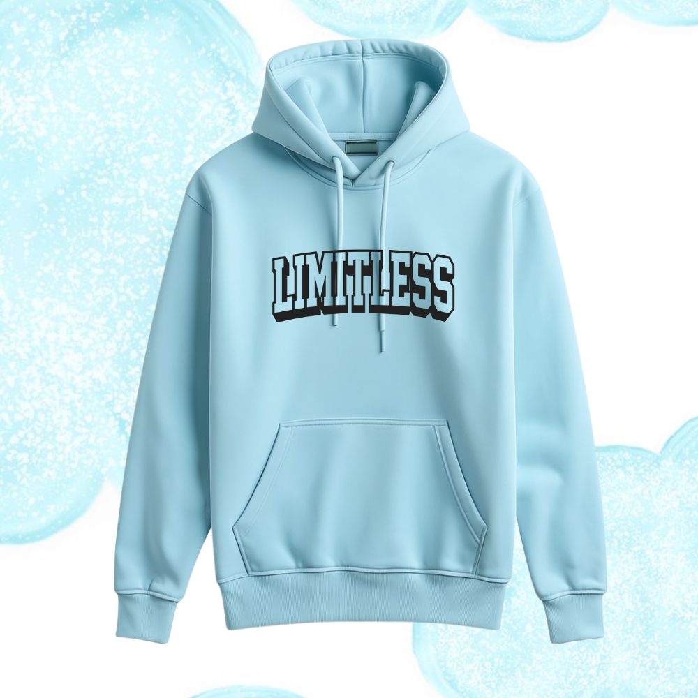 Limitless Sky Blue Kids Hoodie | Inspirational Graphic Winter Outfit for Kids
