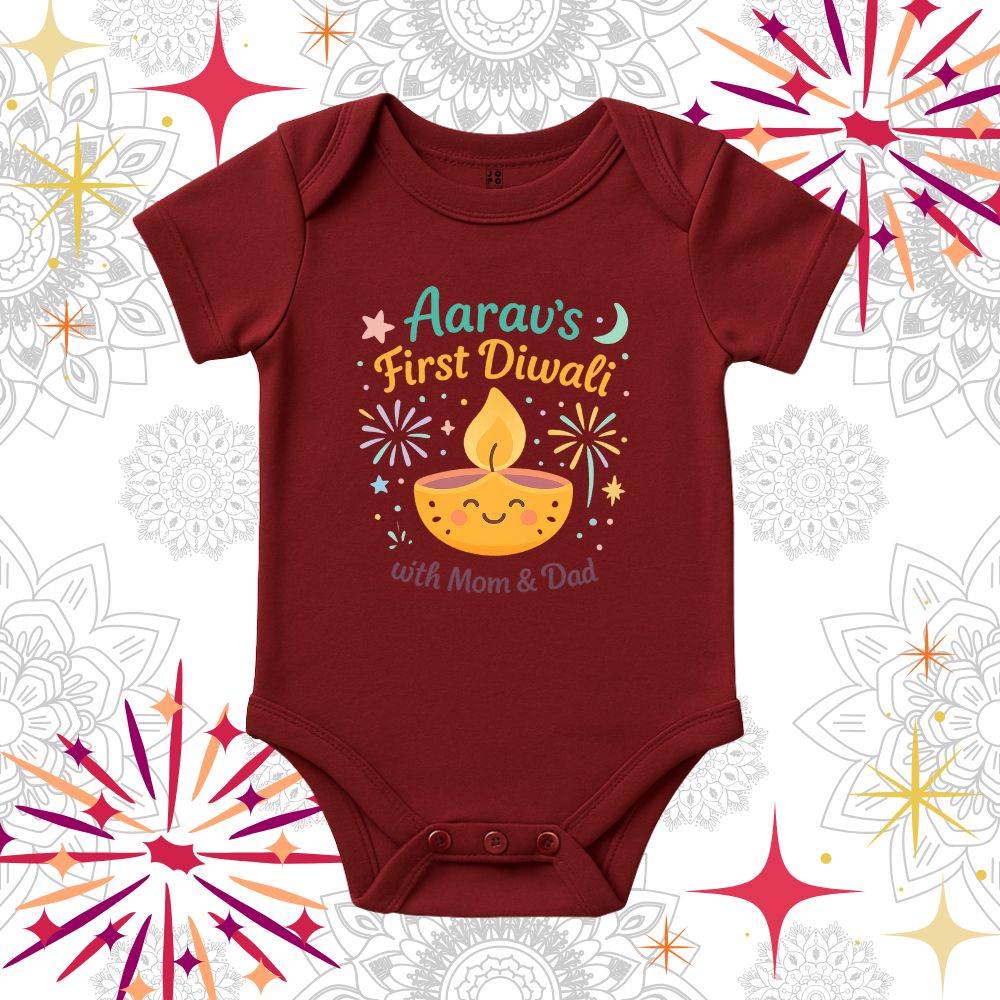 First Diwali with Mom and Dad - Custom Diwali Baby Rompers