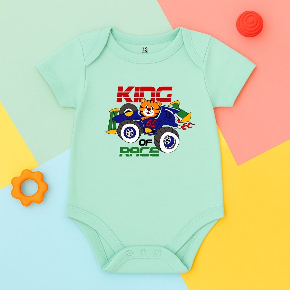Zooming Lion Racer Baby Romper Mintgreen - Baby Bodysuit