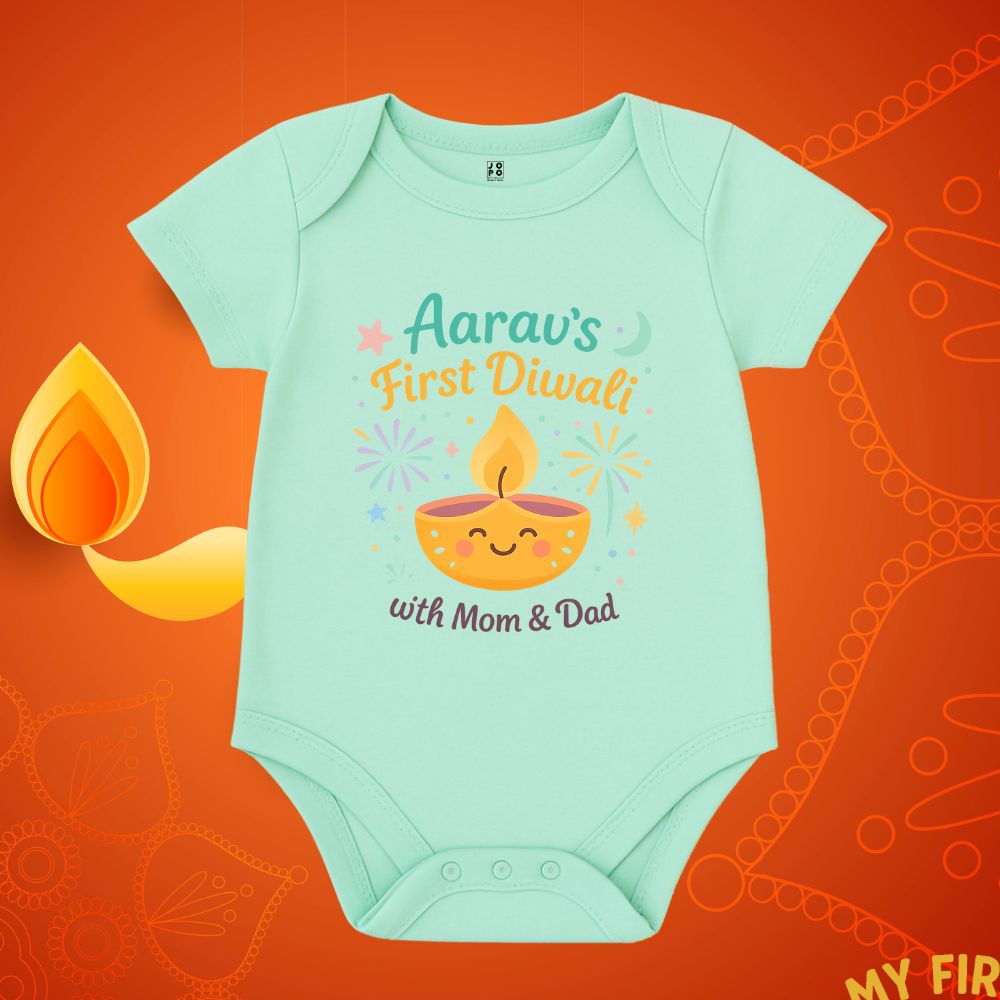 First Diwali with Mom and Dad - Custom Diwali Baby Rompers