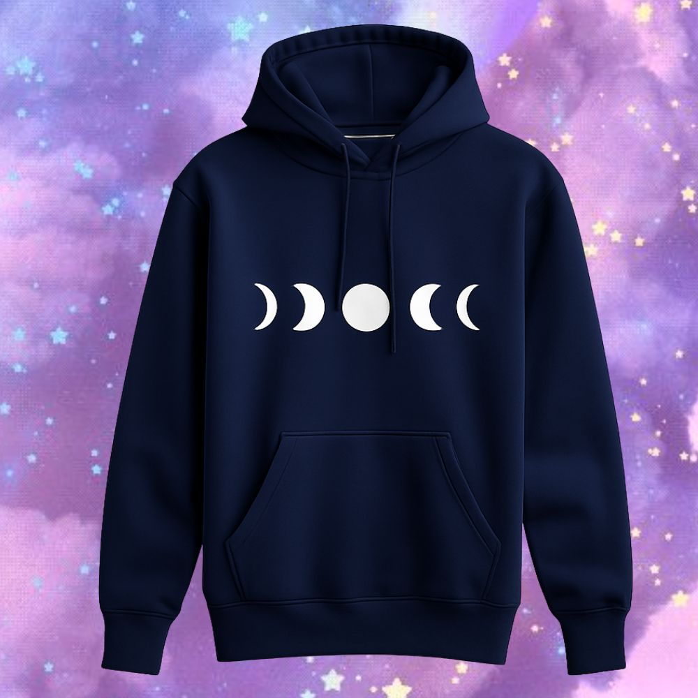 Kids' Moon Phases Hoodie | Minimalist Celestial Outfit in Navy Blue