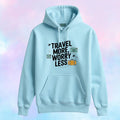 Travel More Worry Less Kids Hoodie | Pastel Blue Winter Outfit