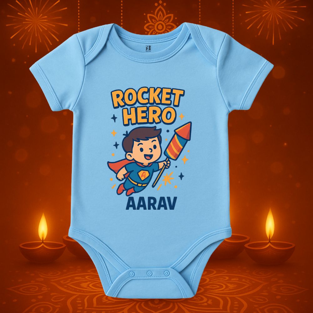 Customizable Superhero Baby Onesie with Name | First Diwali Outfit