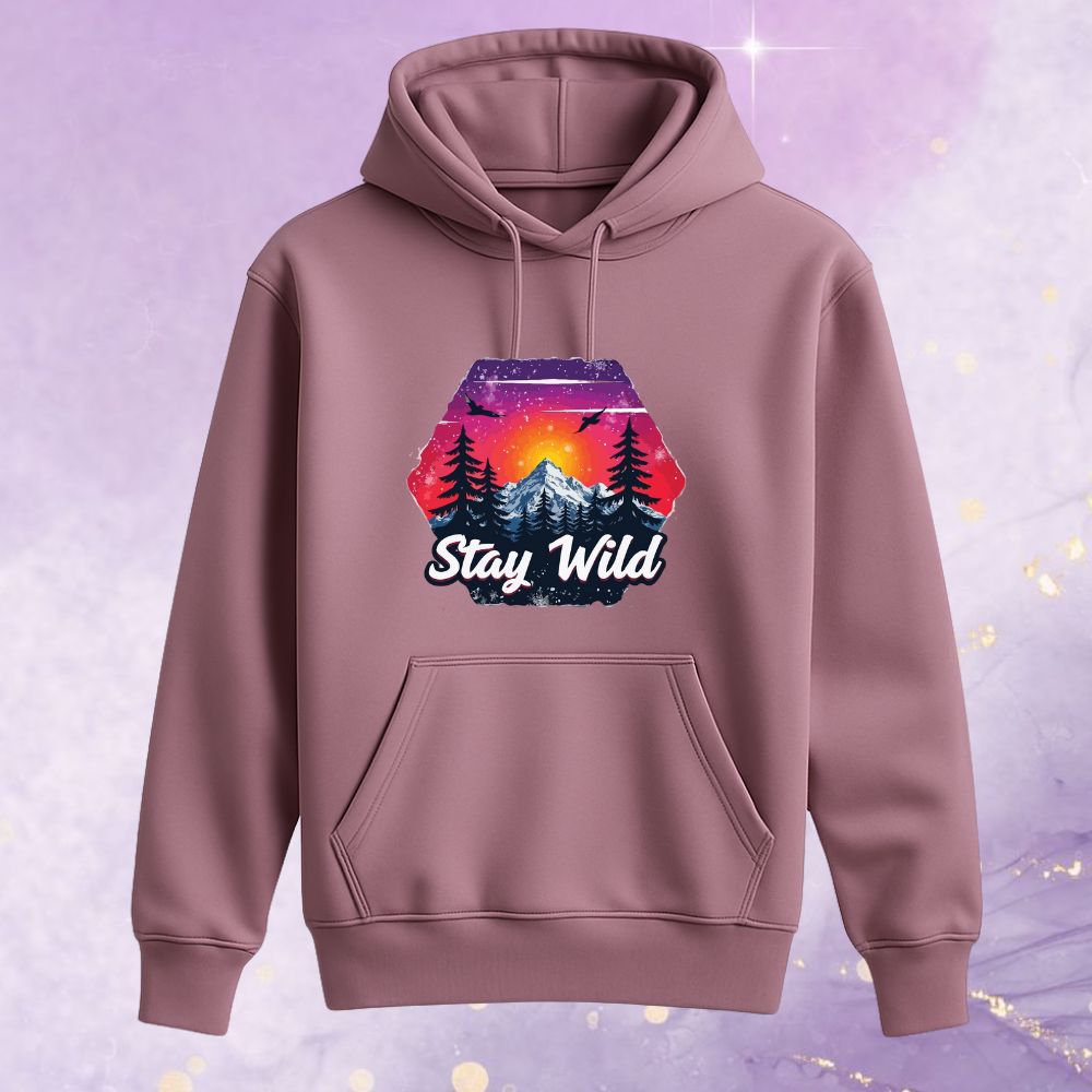 Kids "Stay Wild" Mountain Sunset Graphic Nature Hoodie