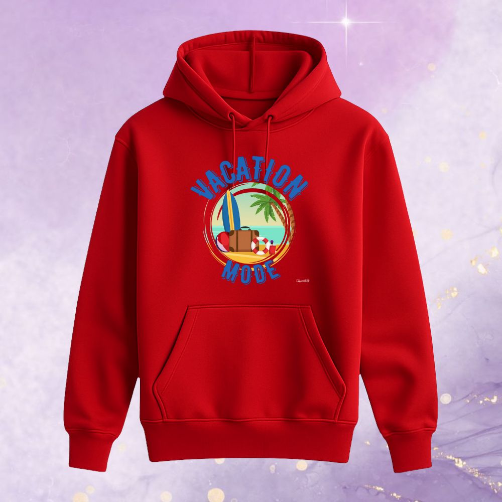 Kids' "Vacation Mode" Beach Hoodie | Red Colour Winter Outfit for Travel & Fun