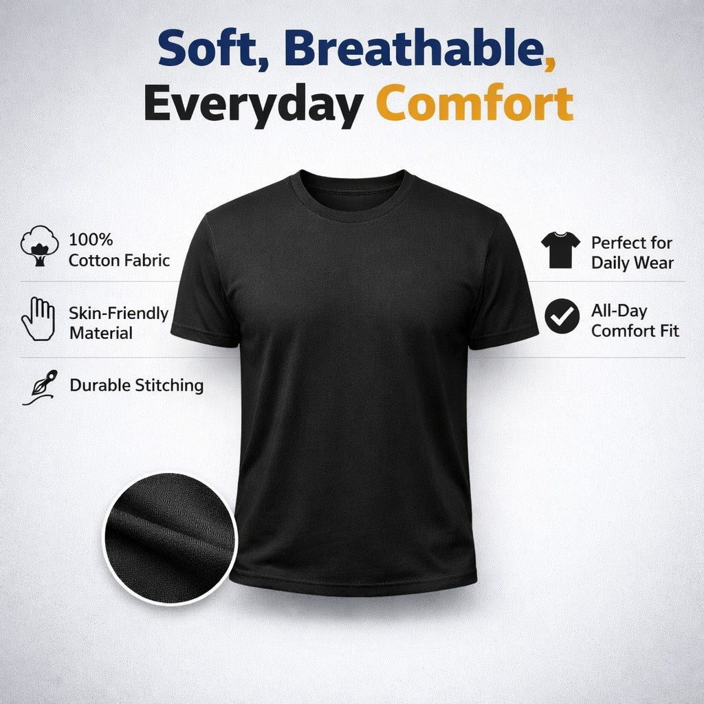 Bold Energy Combo – 3 Plain T-Shirts (Red, Navy Blue & Orange) for Men, Women & Kids