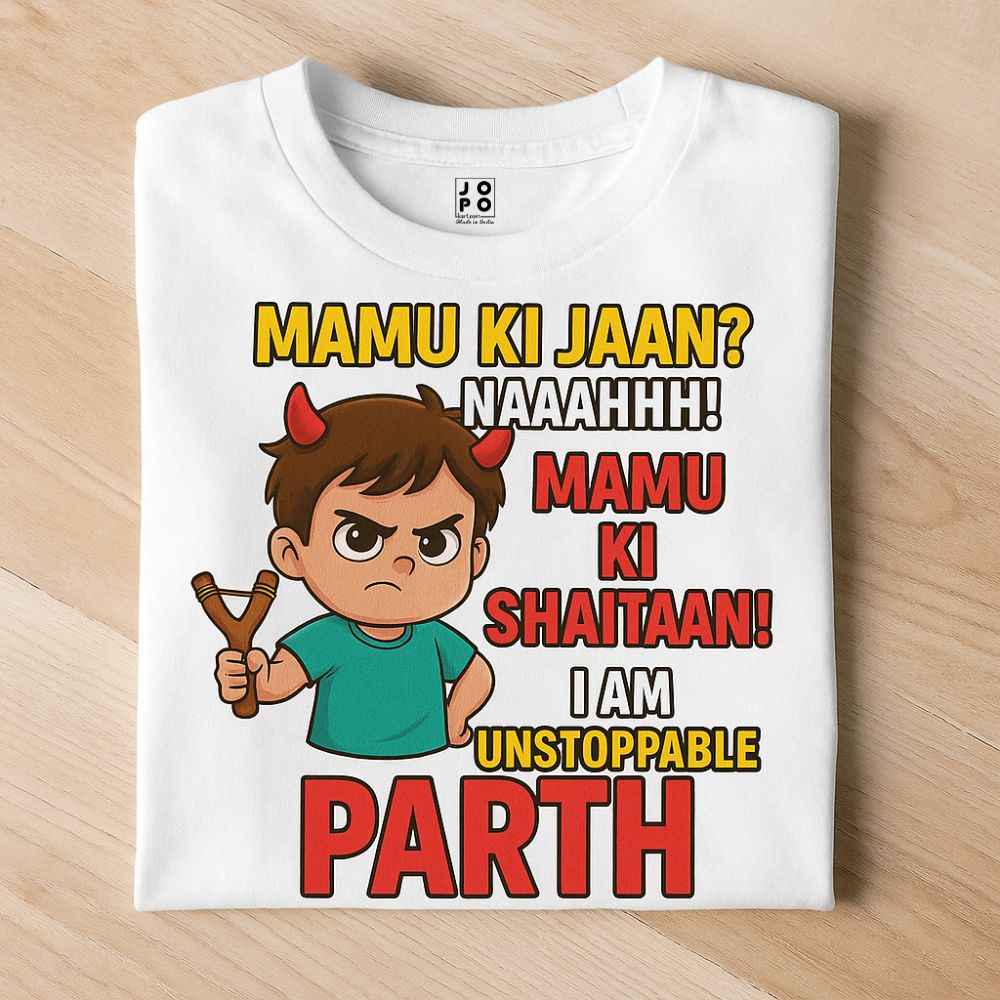 Mamu Ki Shaitaan Custom Name Kids T-Shirt – Funny Graphic Tee for Naughty Boys