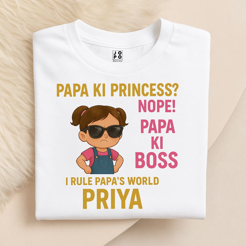 Papa Ki Boss Custom Kids T-Shirt – Personalized Name Tee for Girls