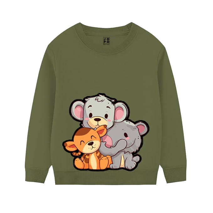 Jungle Animal Theme Sweatshirt - Olive Green